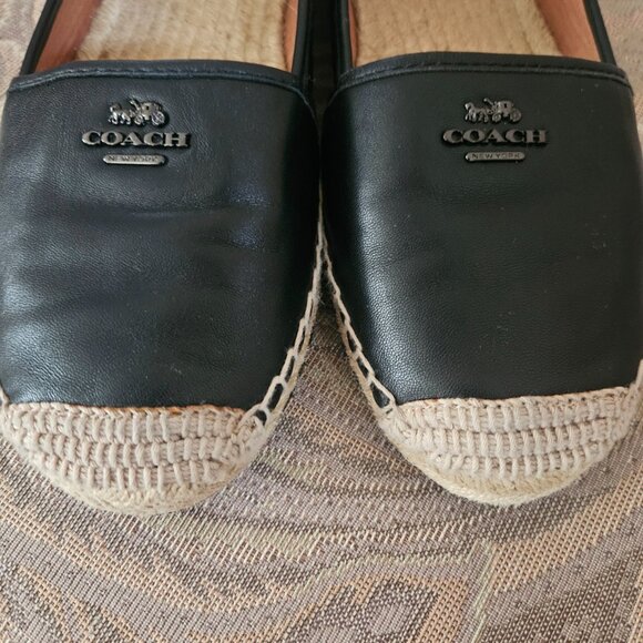 COACH Rhodelle Black Leather Espadrille Flat Loafer Shoes Black Sz  8.5B - Picture 4 of 11